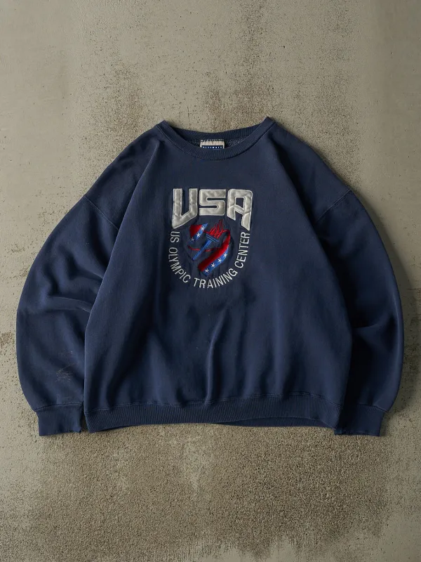 Vintage 90s Navy Blue USA Olympic Training Centre Embroidered Boxy Crewneck (M/L) sold by Rebalance Vintage
