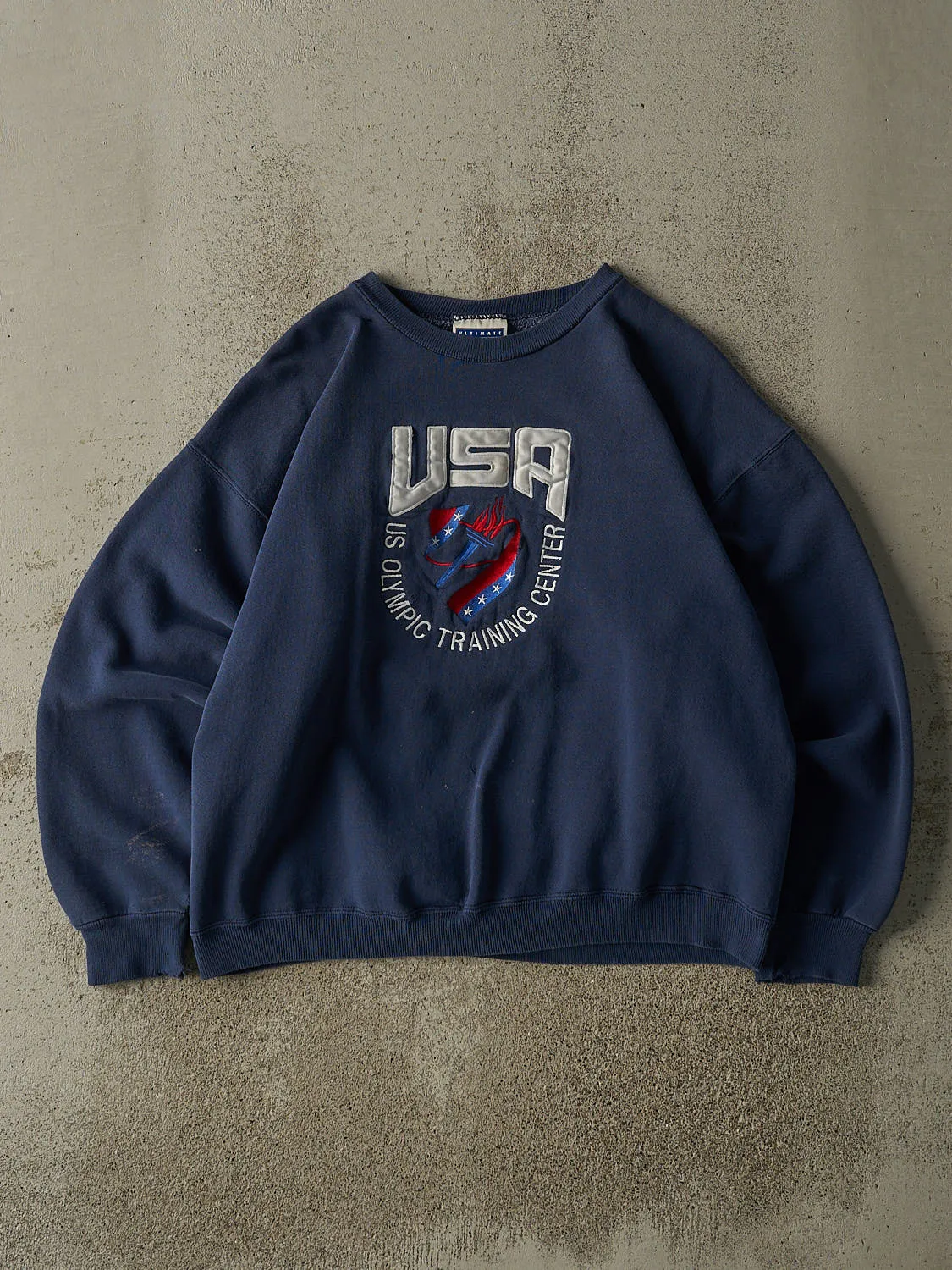 Vintage 90s Navy Blue USA Olympic Training Centre Embroidered Boxy Crewneck (M/L) sold by Rebalance Vintage