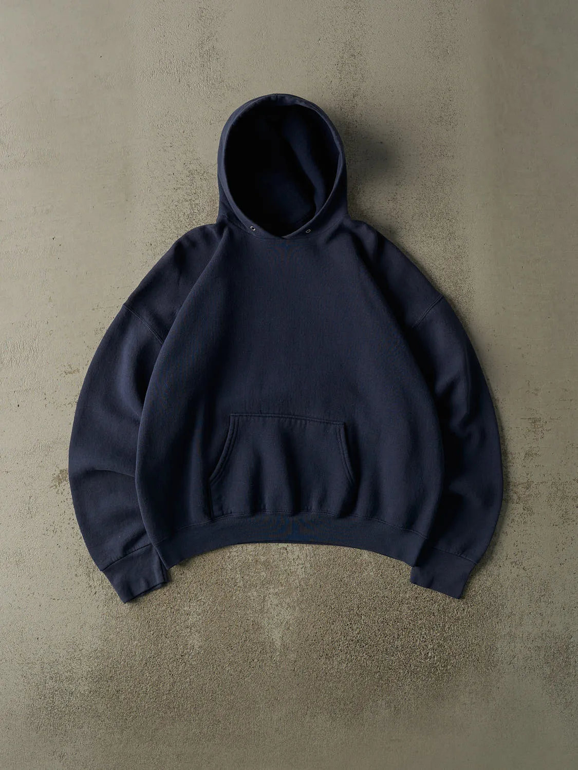 Vintage 90s Navy Blue Blank Boxy Hoodie (L) sold by Rebalance Vintage