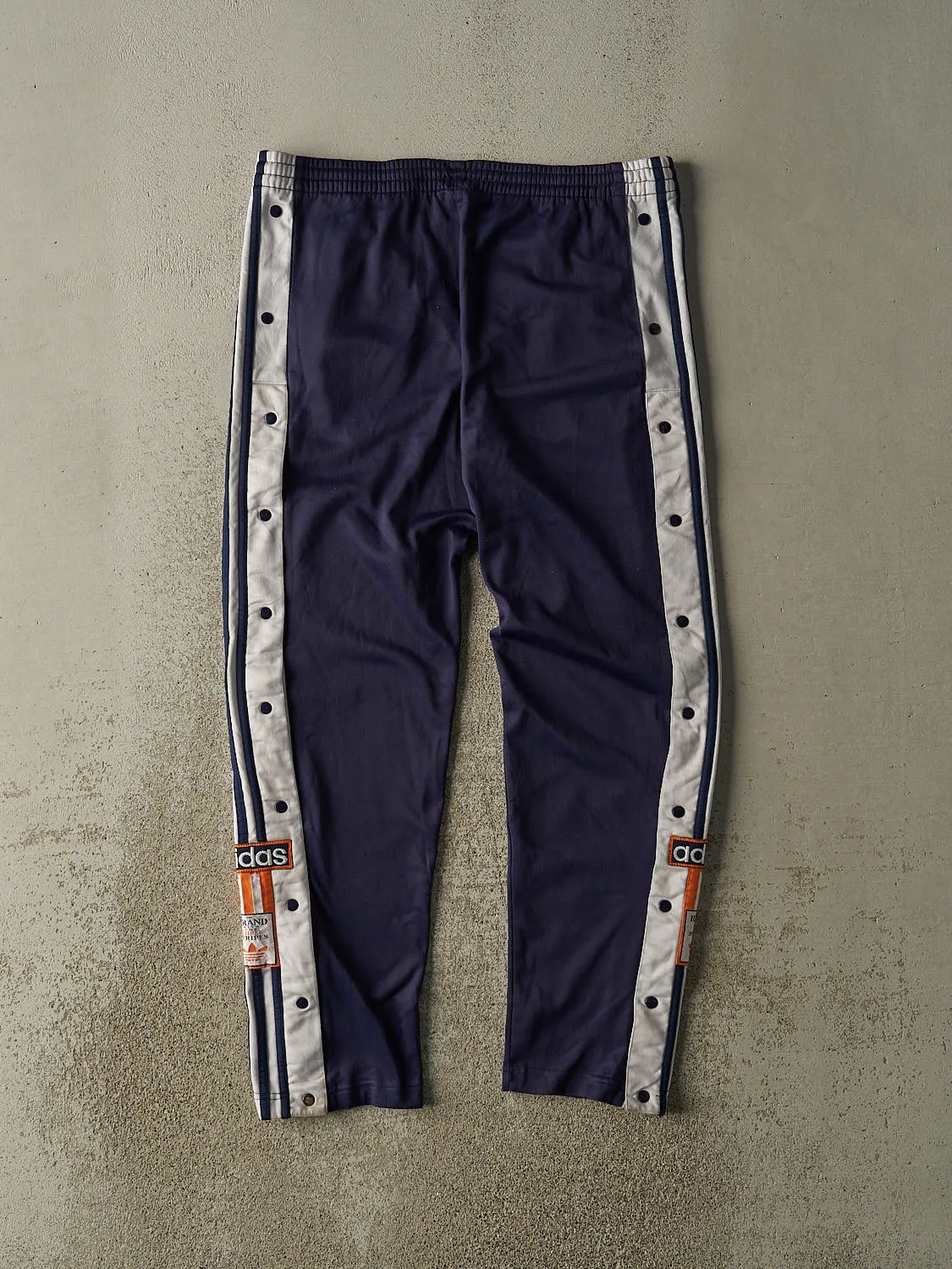 Vintage 90s Navy Blue Adidas Embroidered Striped Tear Away Track Pants (36x30) sold by Rebalance Vintage product image thumbnail 2