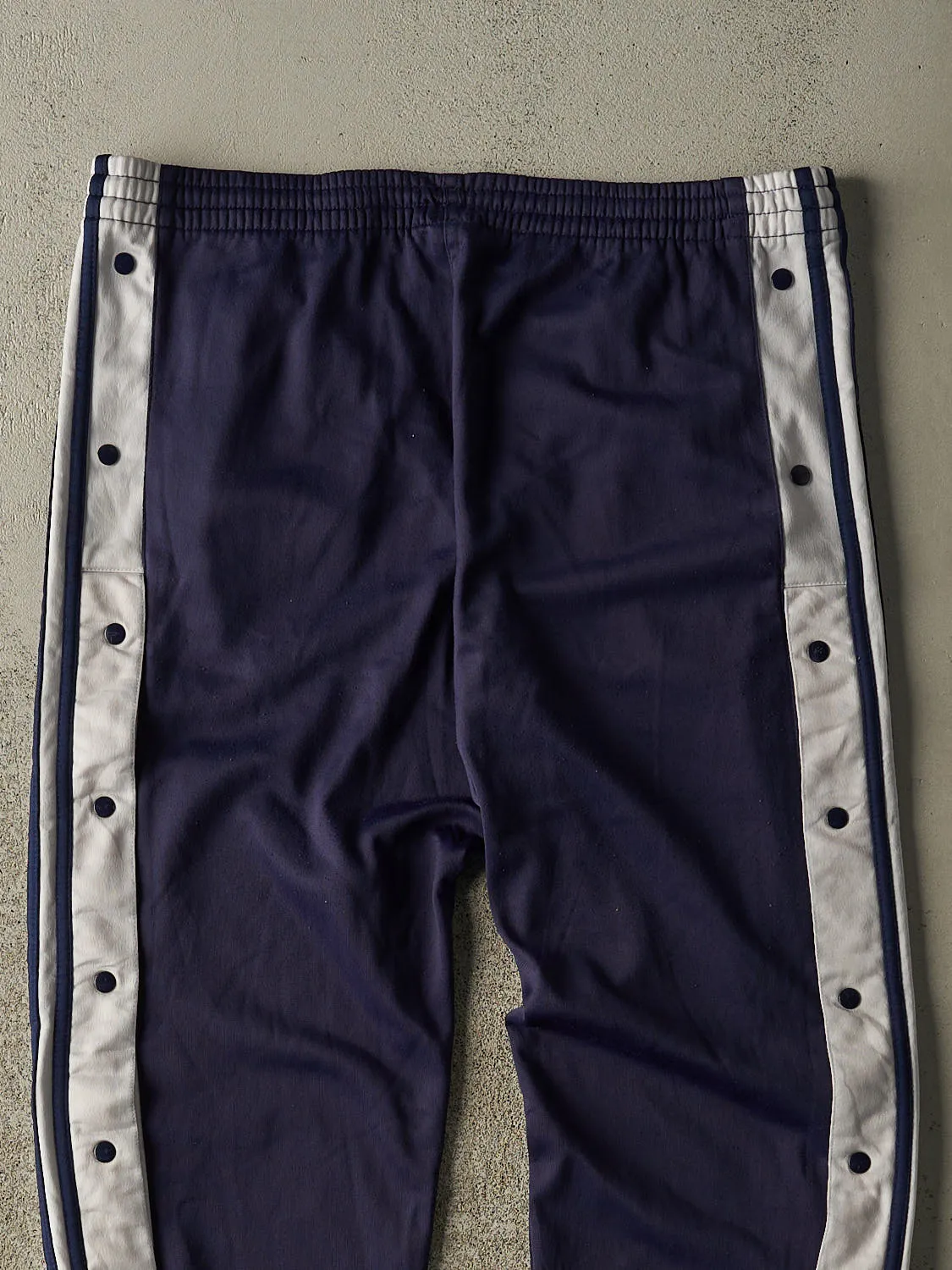 Vintage 90s Navy Blue Adidas Embroidered Striped Tear Away Track Pants (36x30) sold by Rebalance Vintage product image thumbnail 4