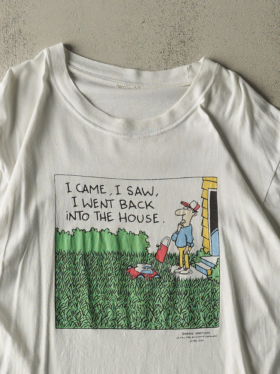 Vintage 90s White "I Came, I Saw" Slogan Tee (L/XL) sold by Rebalance Vintage product image thumbnail 2