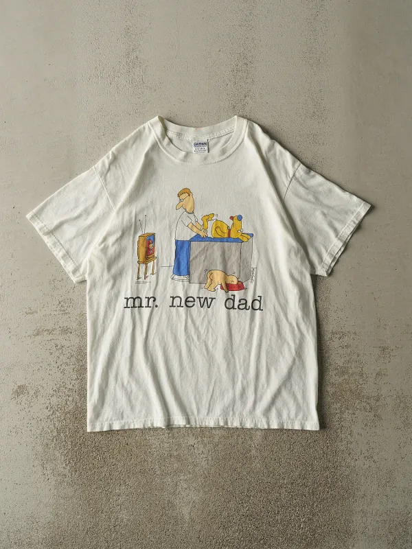 Vintage Y2K White "Mr. New Dad" Slogan Tee (M/L) sold by Rebalance Vintage