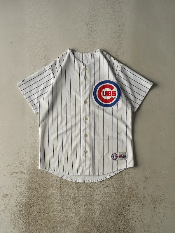 Vintage 90s White Chicago Cubs Baseball Pinstripe Jersey (L/XL) sold by Rebalance Vintage