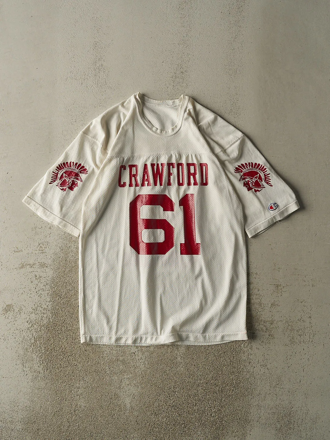 Vintage 80s White Crawford Champion Football Jersey (L/XL) sold by Rebalance Vintage