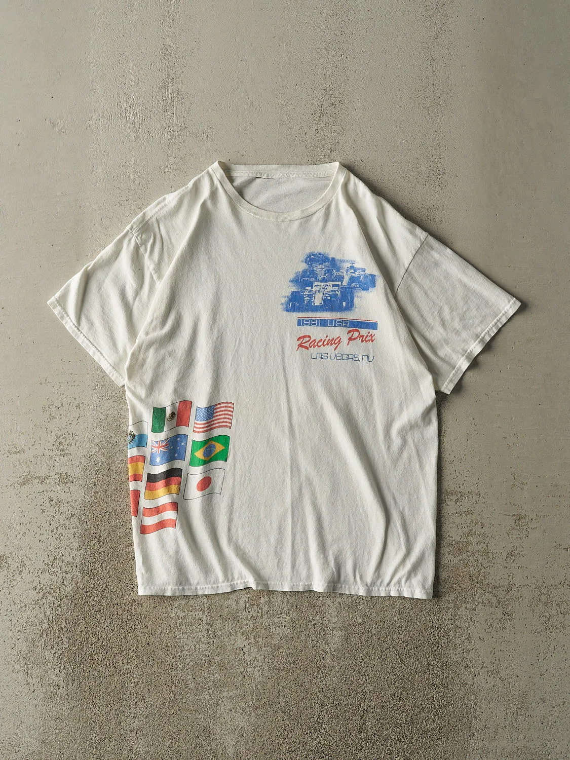 Vintage 91' White Las Vegas Prix Racing Tee (S/M) sold by Rebalance Vintage