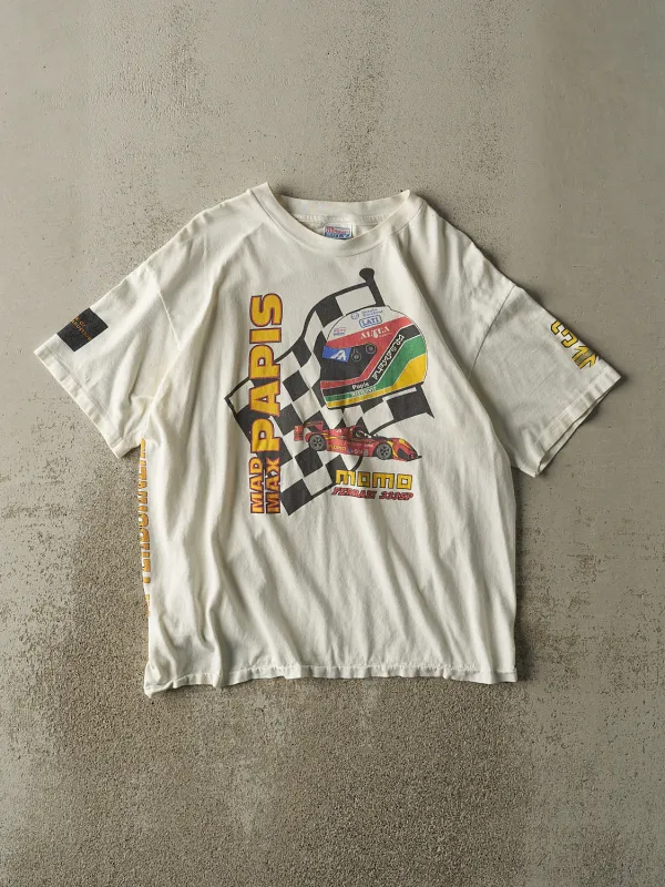 Vintage 90s White Momo Ferrari Racing Tee (L/XL) sold by Rebalance Vintage
