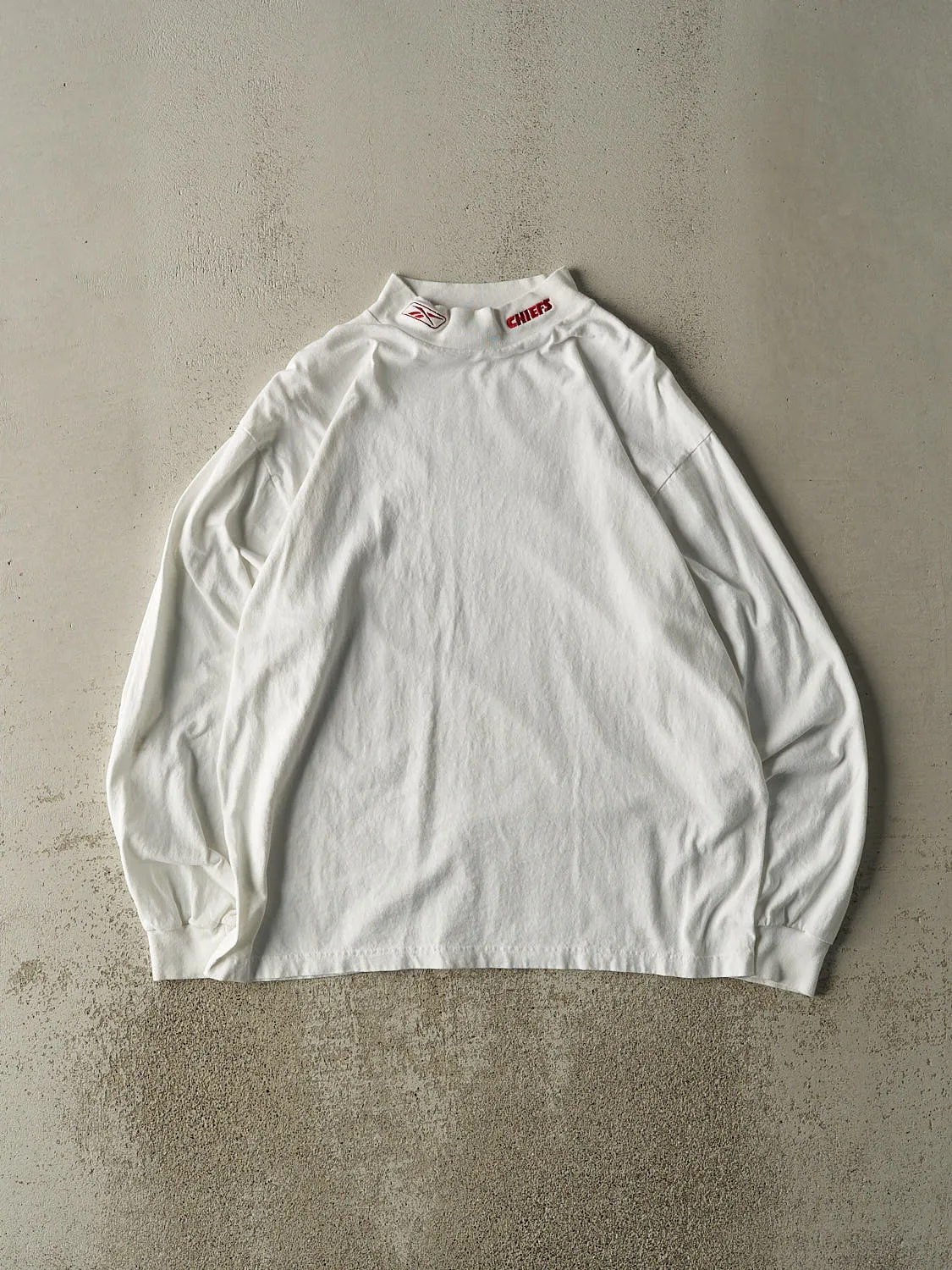 Vintage Y2K White Reebok Kansas City Chiefs Embroidered Mock Neck Long Sleeve (L/XL) sold by Rebalance Vintage