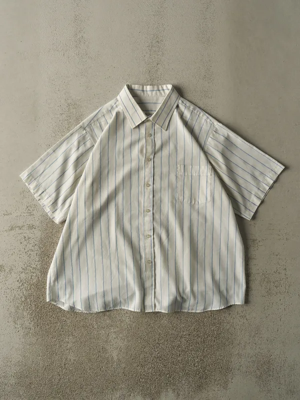 Vintage 80s White & Blue Striped Short Sleeve Button Up (XL) sold by Rebalance Vintage