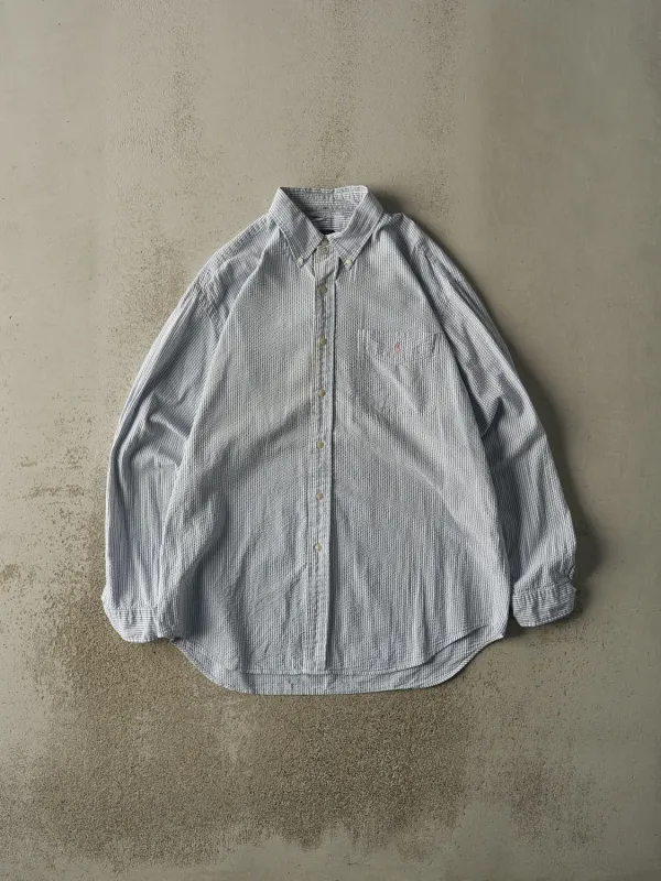 Vintage 90s Blue & White Polo Ralph Lauren Embroidered Long Sleeve Button Up (XL/XXL) sold by Rebalance Vintage