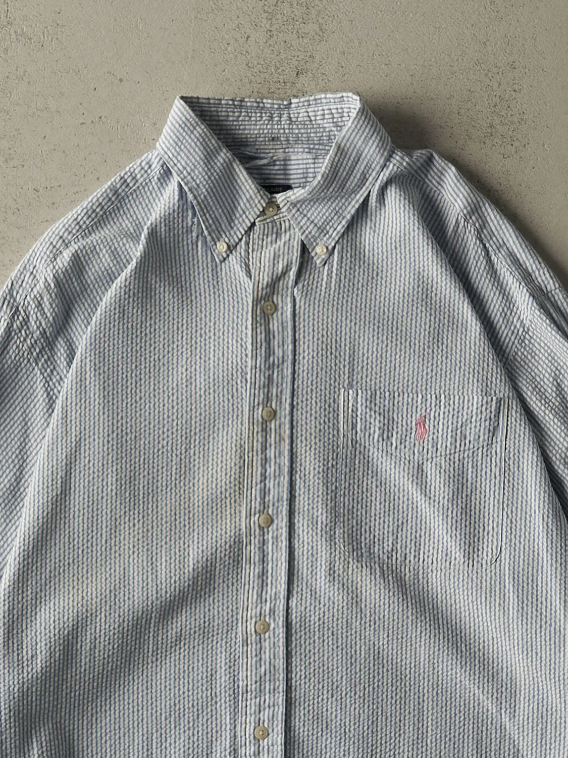 Vintage 90s Blue & White Polo Ralph Lauren Embroidered Long Sleeve Button Up (XL/XXL) sold by Rebalance Vintage product image thumbnail 2