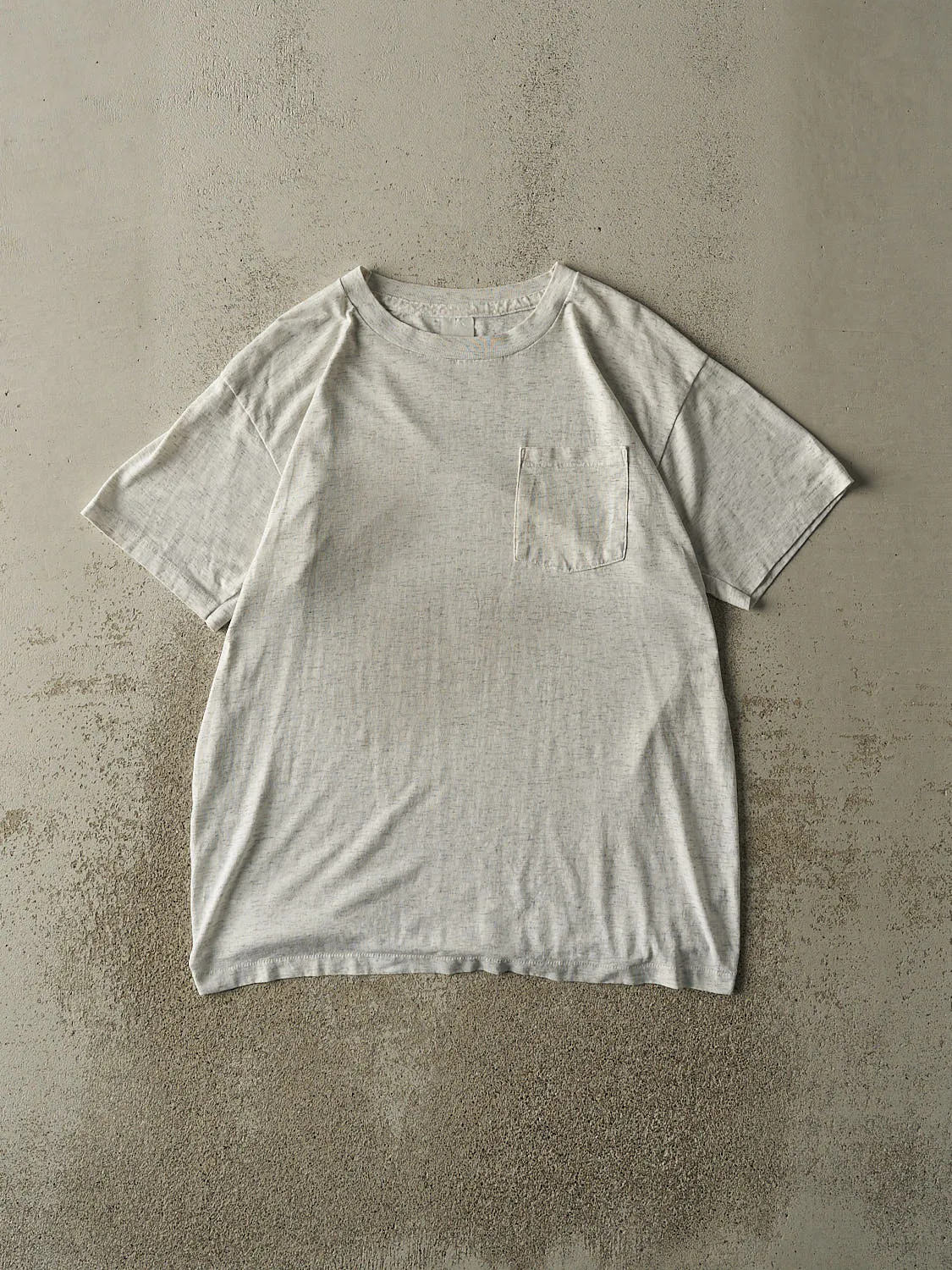Vintage 80s Heather Grey Blank Single Stitch Pocket Tee (L/XL) sold by Rebalance Vintage