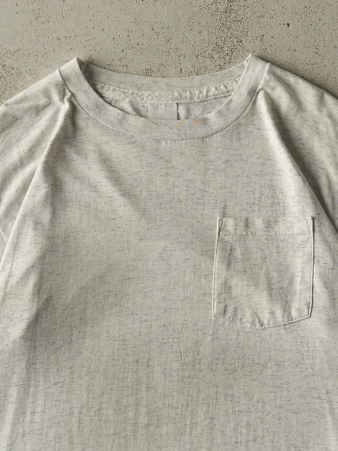 Vintage 80s Heather Grey Blank Single Stitch Pocket Tee (L/XL) sold by Rebalance Vintage product image thumbnail 2