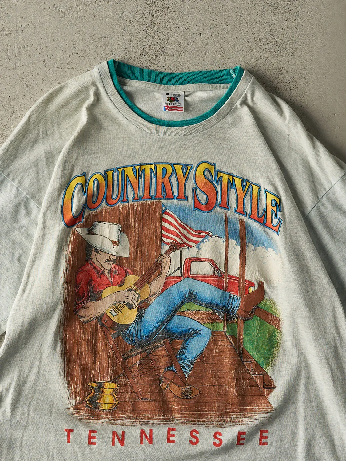 Vintage 90s Heather Grey Country Style Tennessee Double Neck Tee (XL) sold by Rebalance Vintage product image thumbnail 2