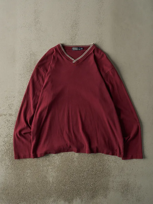 Vintage 90s Burgundy Polo by Ralph Lauren Long Sleeve (XL/XXL) sold by Rebalance Vintage