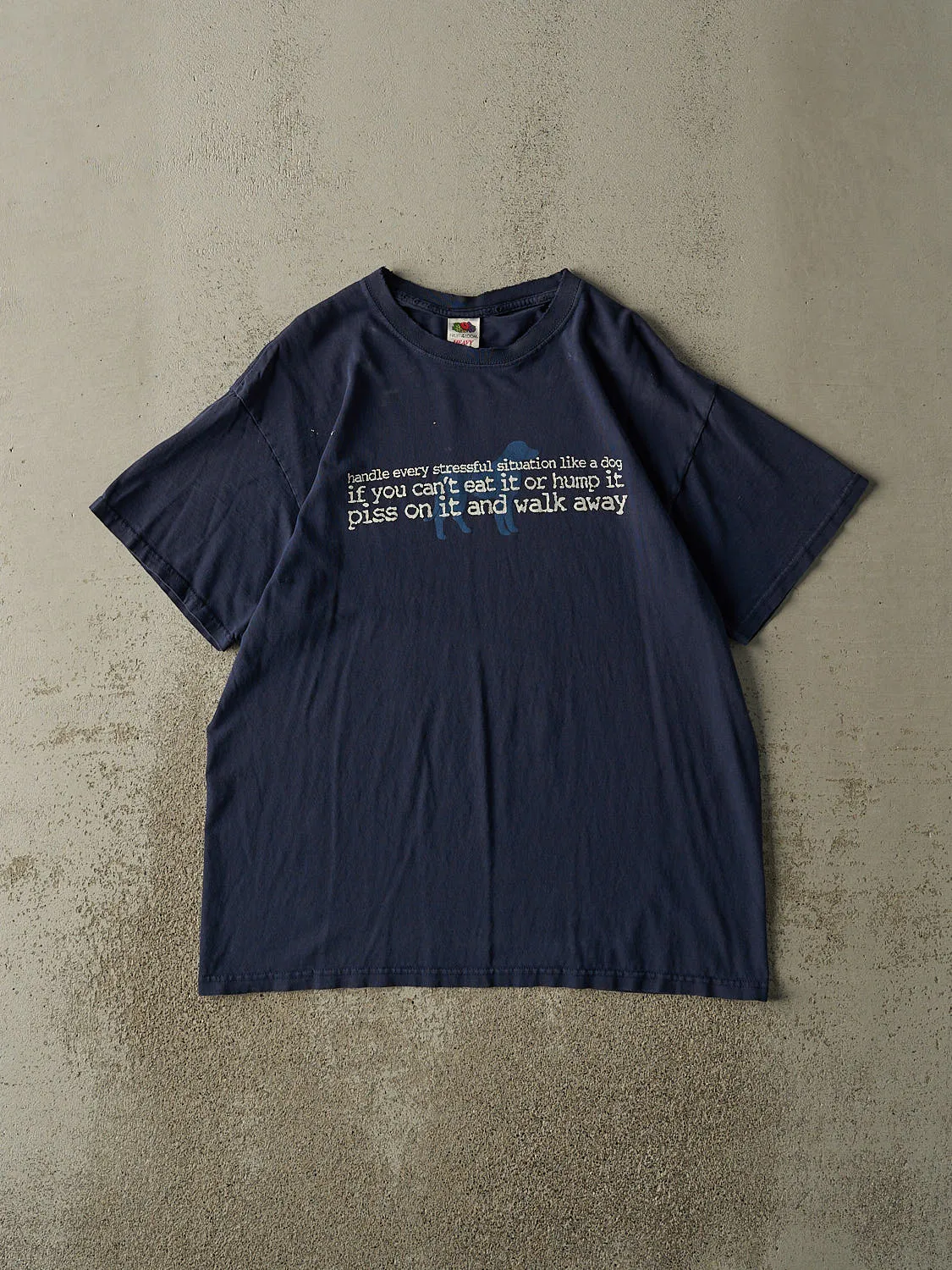 Vintage Y2K Navy Blue "Like A Dog" Slogan Tee (L/XL) sold by Rebalance Vintage