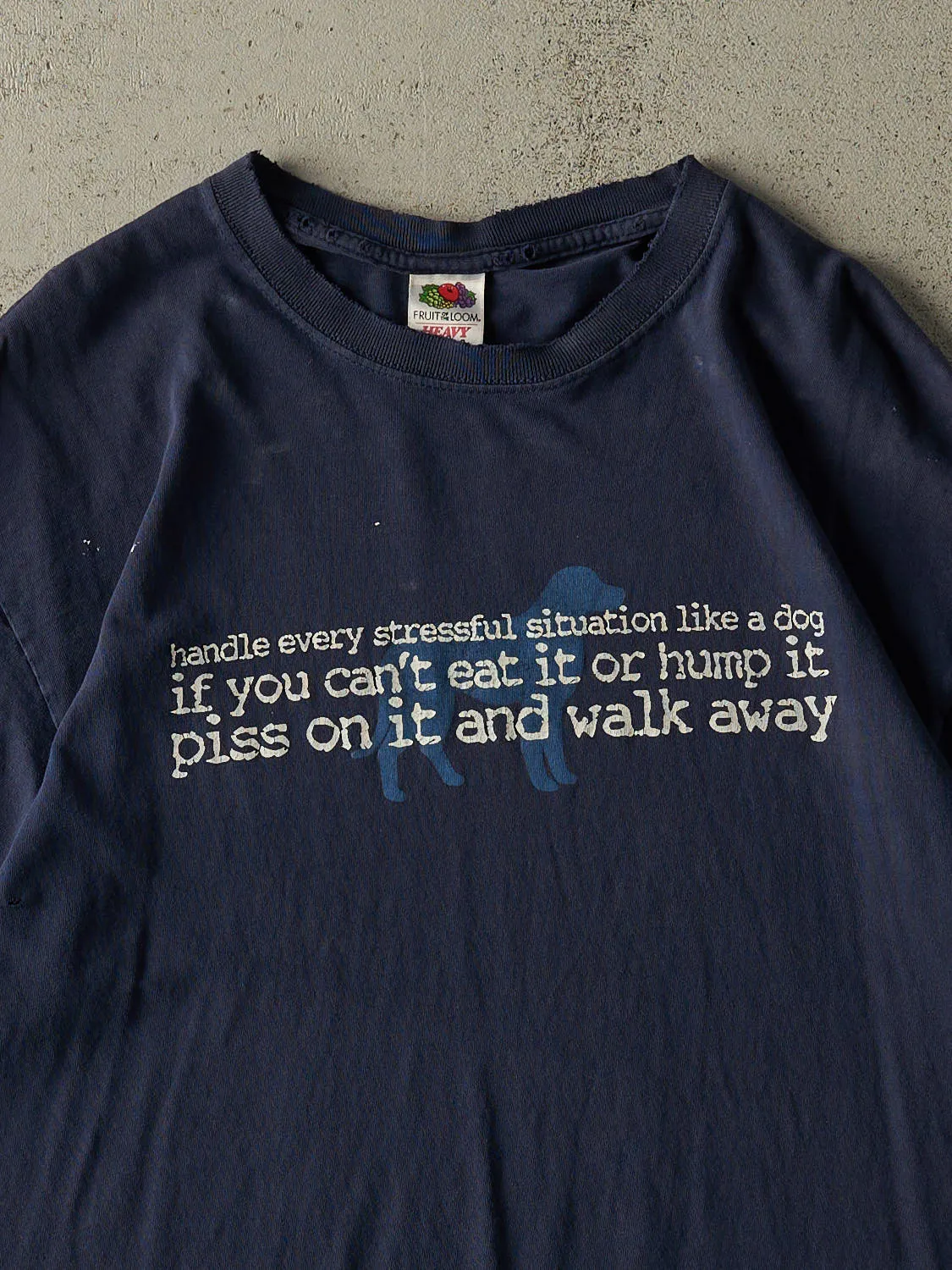 Vintage Y2K Navy Blue "Like A Dog" Slogan Tee (L/XL) sold by Rebalance Vintage product image thumbnail 2
