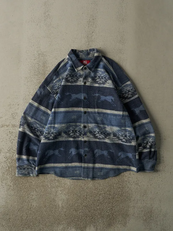Vintage 80s Blue Horse Button Up (M/L) sold by Rebalance Vintage