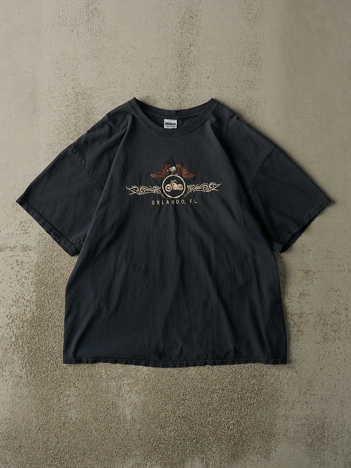 Vintage Y2K Faded Black Orlando Florida Embroidered Tee (L/XL) sold by Rebalance Vintage