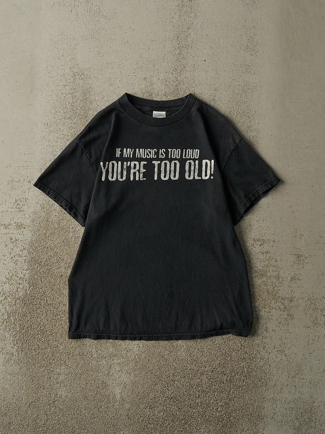 Vintage Y2K Black "If My Music Is Too Loud" Slogan Tee (S) sold by Rebalance Vintage