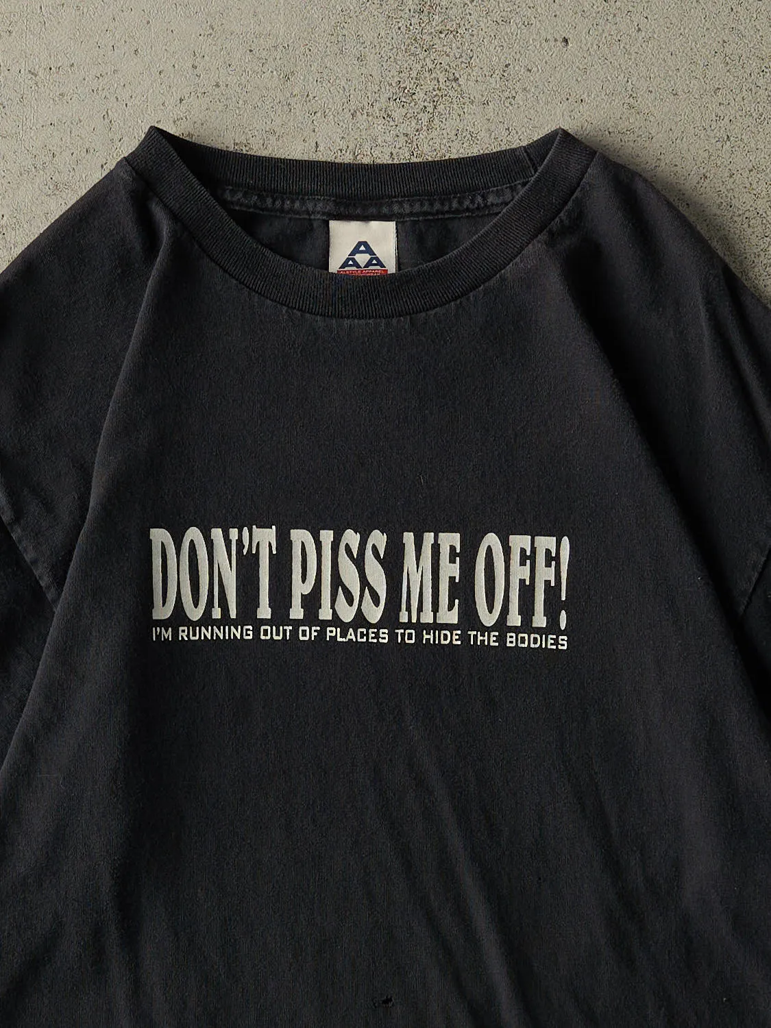 Vintage Y2K Black "Don't Piss Me Off!" Slogan Tee (M/L) sold by Rebalance Vintage product image thumbnail 2