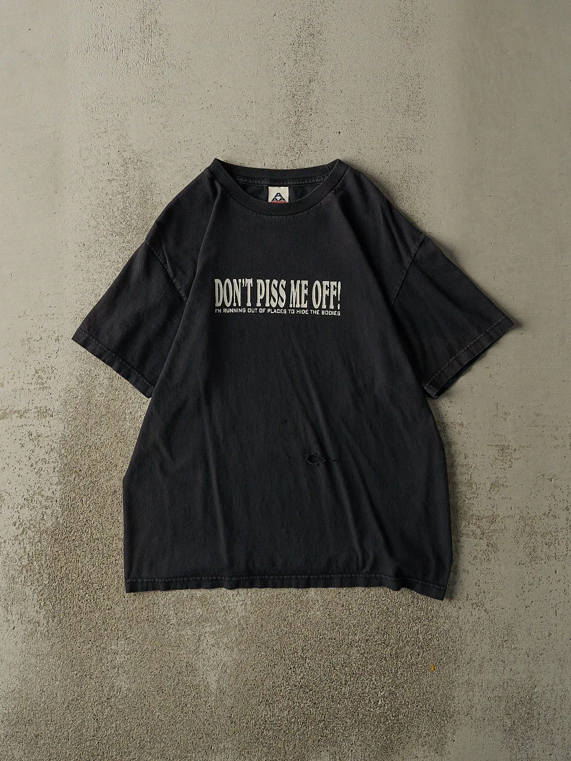 Vintage Y2K Black "Don't Piss Me Off!" Slogan Tee (M/L) sold by Rebalance Vintage