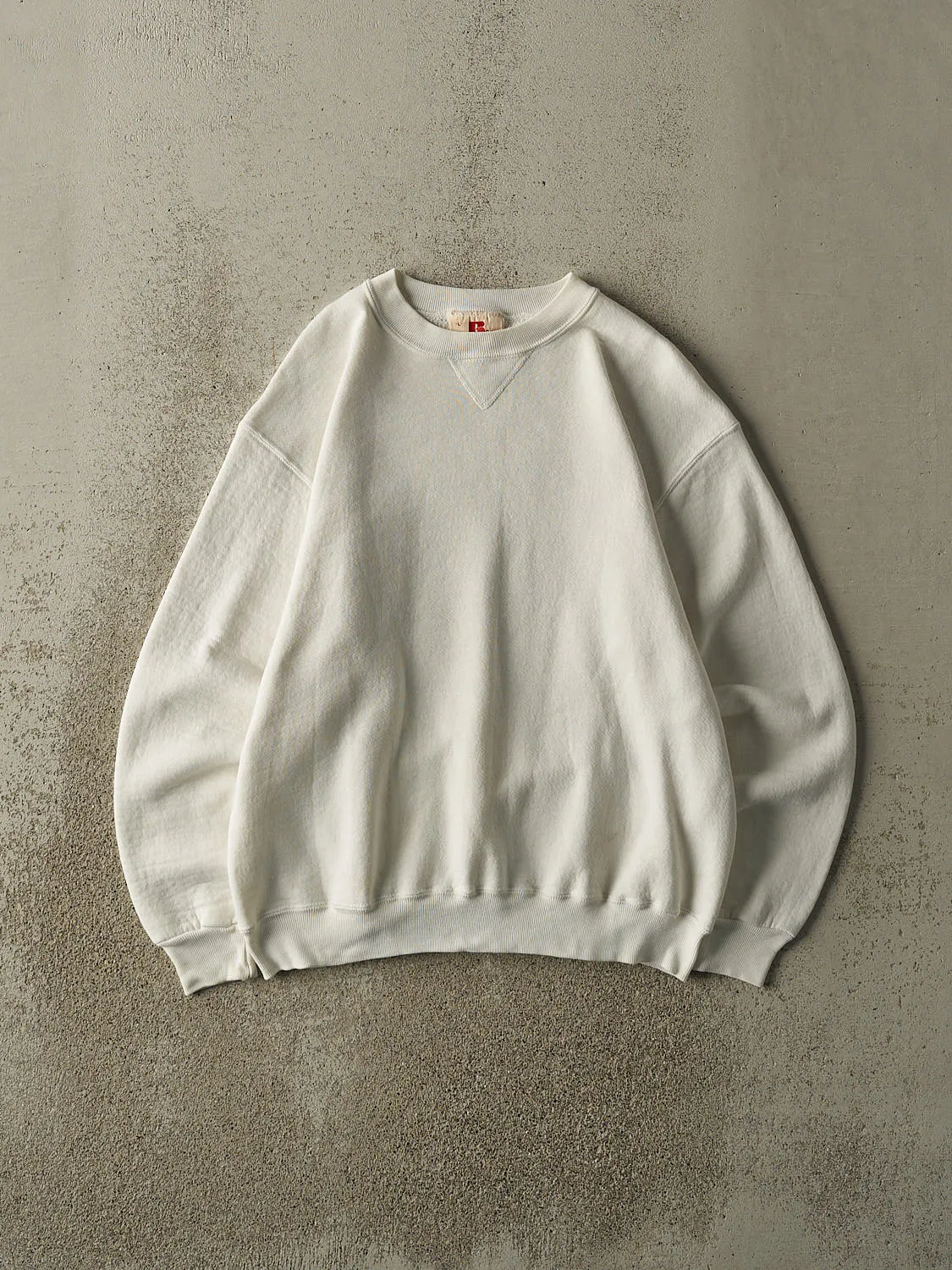 Vintage 80s White Russell Athletic Blank Crewneck (M) sold by Rebalance Vintage