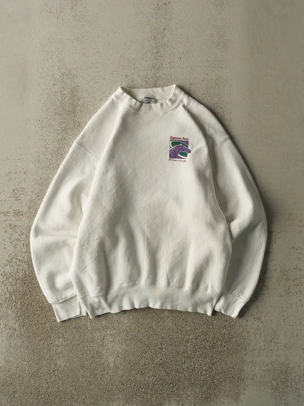 Vintage 90s White Pompano Park Racing Crewneck (S/M) sold by Rebalance Vintage