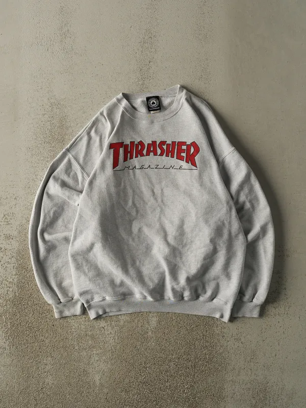Vintage Y2K Heather Grey Thrasher Skateboard Magazine Crewneck (L) sold by Rebalance Vintage