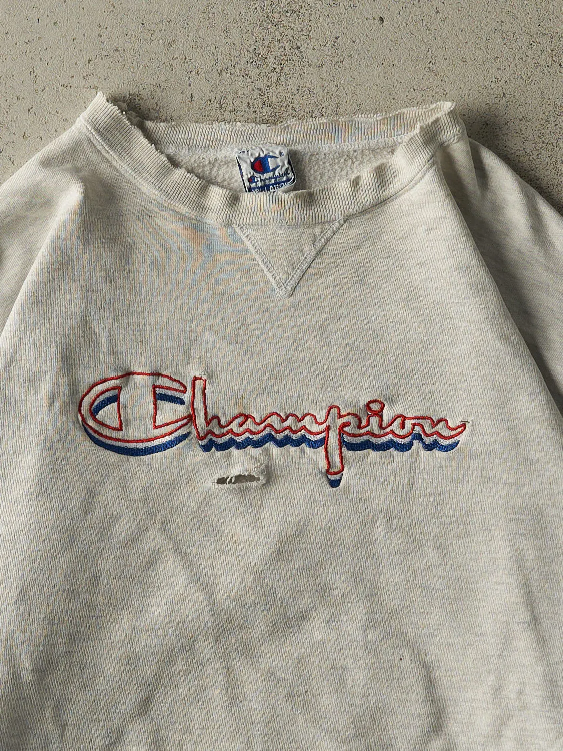 Vintage 90s Heather Grey Champion Embroidered Crewneck (L/XL) sold by Rebalance Vintage product image thumbnail 2