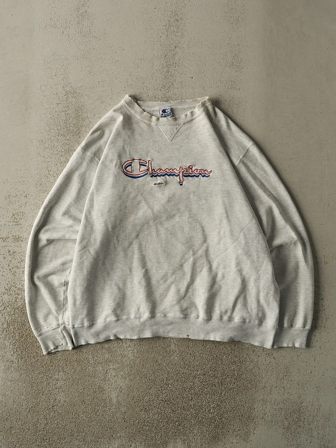 Vintage 90s Heather Grey Champion Embroidered Crewneck (L/XL) sold by Rebalance Vintage