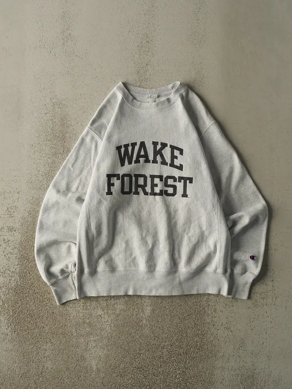 Vintage 90s Heather Grey Wake Forest Champion Reverse Weave Crewneck (S/M) sold by Rebalance Vintage