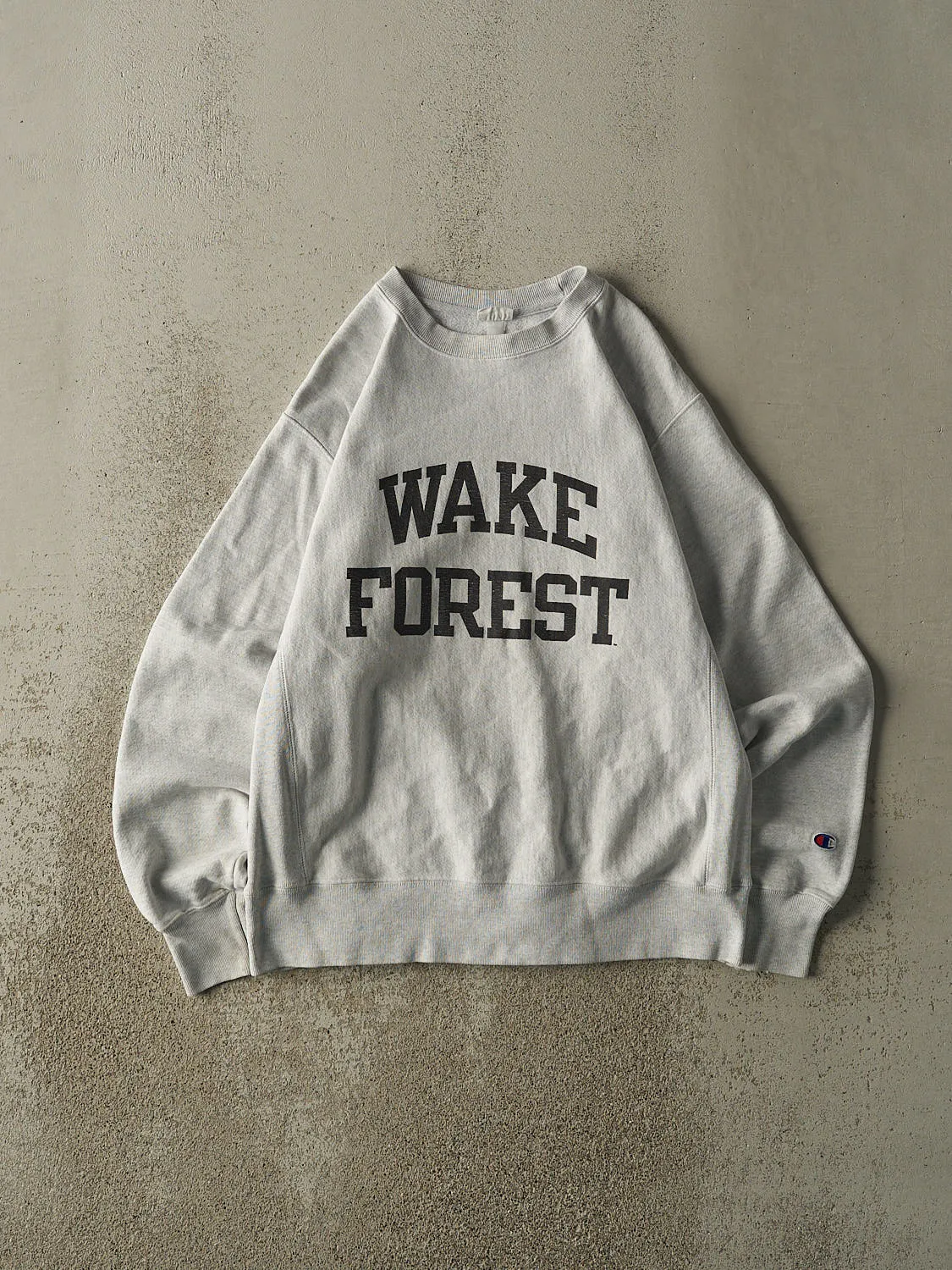 Vintage 90s Heather Grey Wake Forest Champion Reverse Weave Crewneck (S/M) sold by Rebalance Vintage