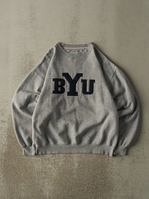 Vintage 90s Grey BYU Embroidered Crewneck (M) sold by Rebalance Vintage