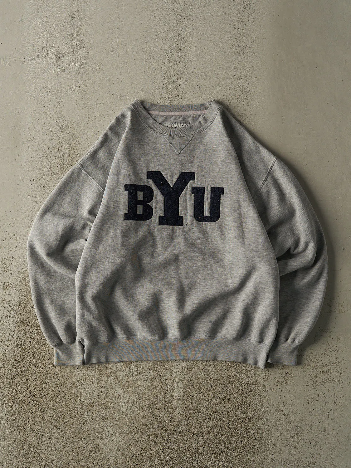 Vintage 90s Grey BYU Embroidered Crewneck (M) sold by Rebalance Vintage