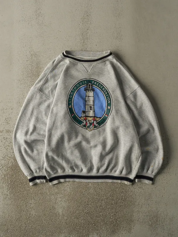 Vintage 94' Heather Grey Lighthouse Ribbed Crewneck (M/L) sold by Rebalance Vintage