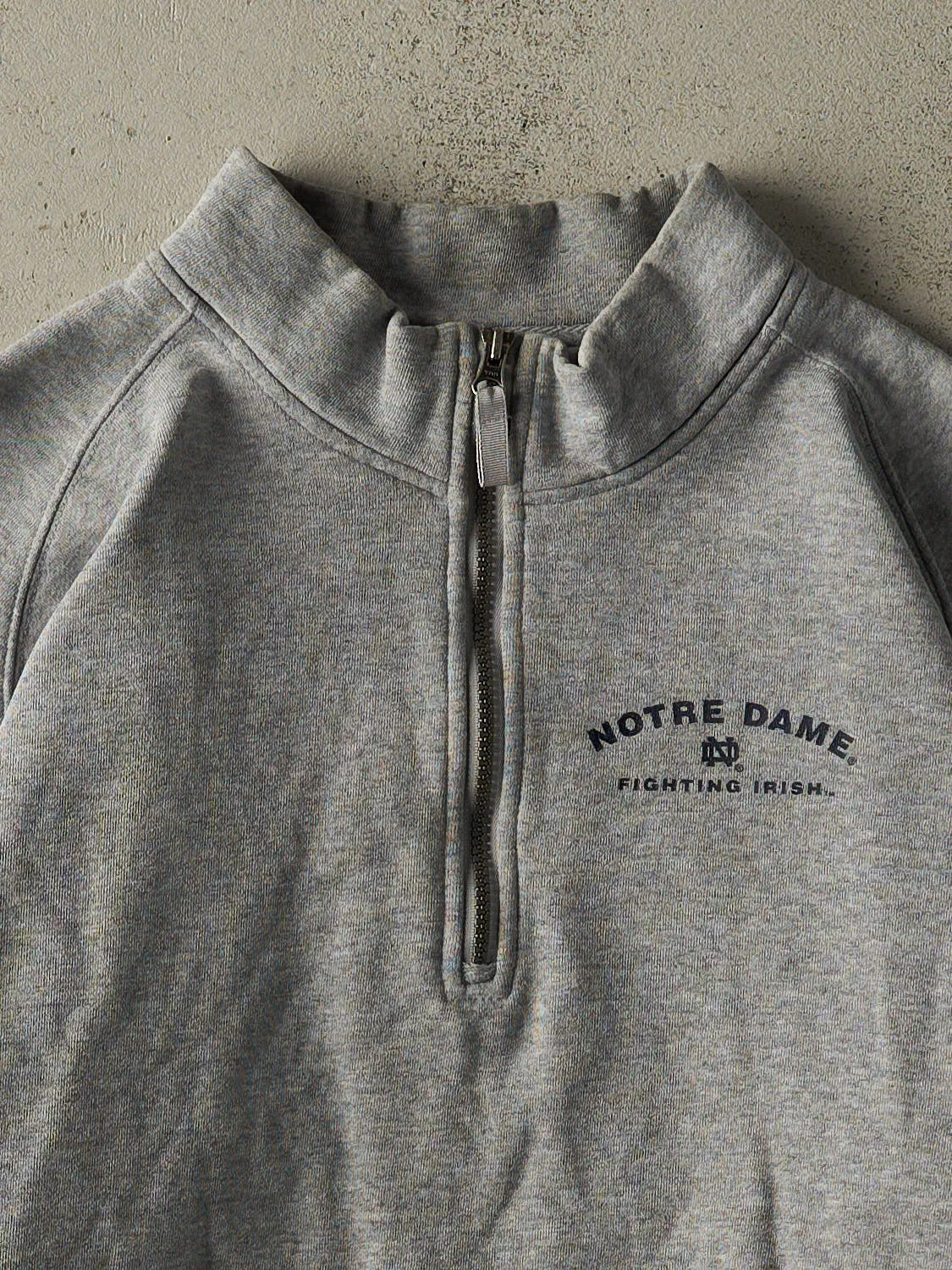 Vintage 90s Grey University of Notre Dame Fighting Irish Quarter Zip Sweater (L) sold by Rebalance Vintage product image thumbnail 2