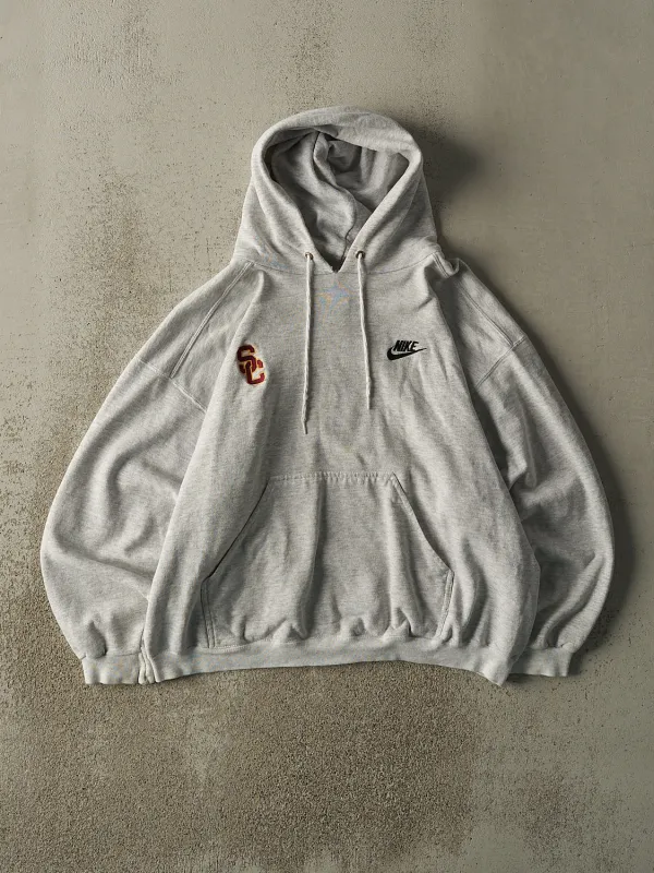 Vintage 90s Heather Grey Nike x USC Embroidered Boxy Hoodie (L) sold by Rebalance Vintage