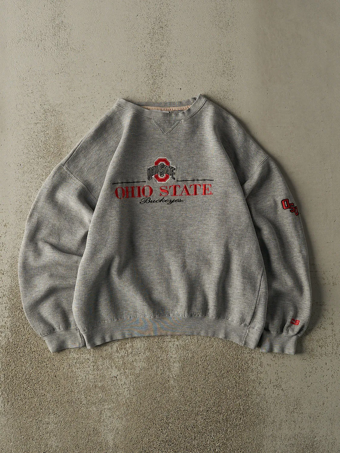 Vintage 90s Grey Ohio State University Buckeyes Embroidered Boxy Crewneck (M) sold by Rebalance Vintage