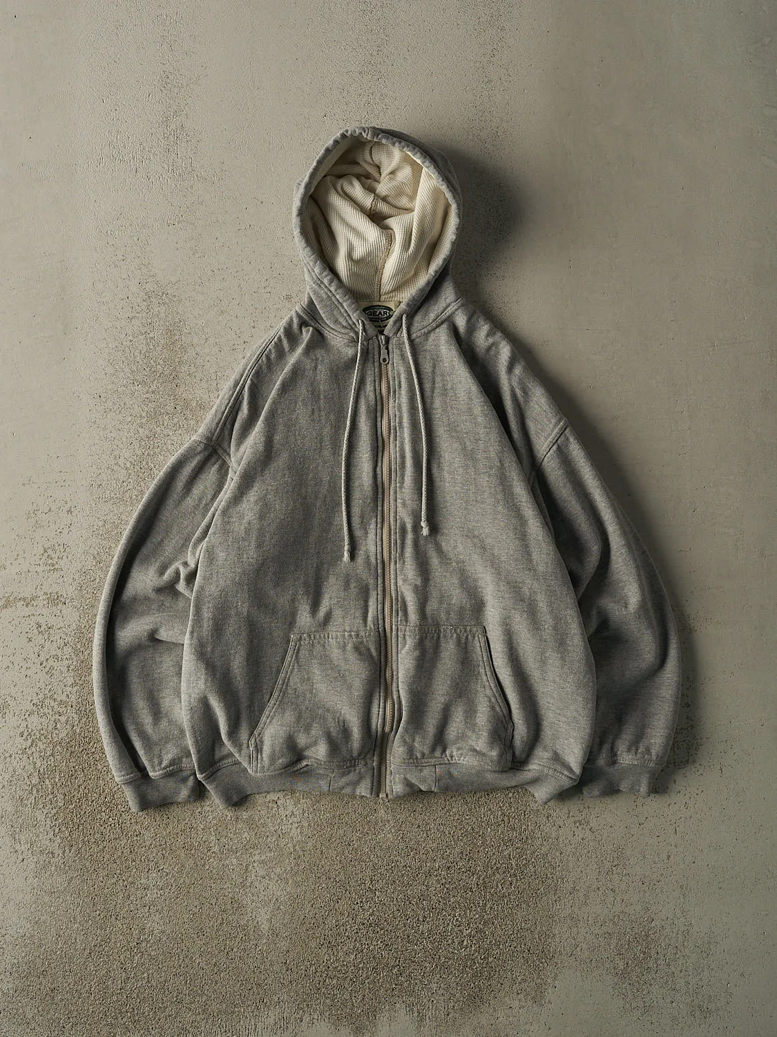 Vintage 90s Grey Blank Thermal Lined Zip Up Hoodie (L/XL) sold by Rebalance Vintage