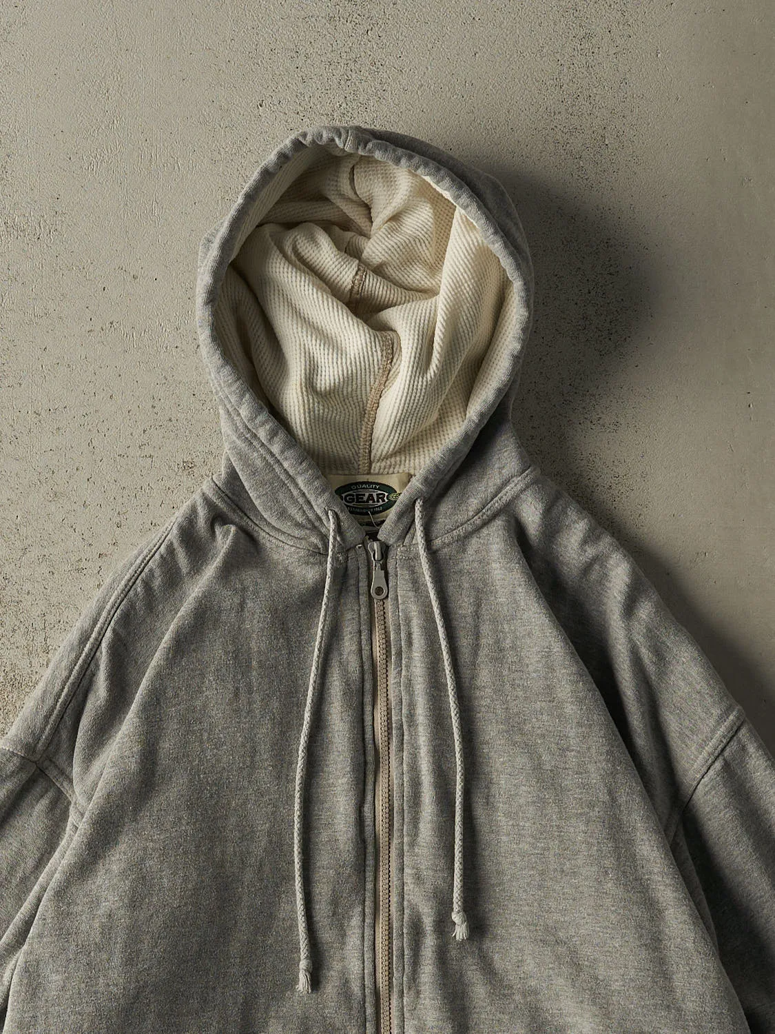 Vintage 90s Grey Blank Thermal Lined Zip Up Hoodie (L/XL) sold by Rebalance Vintage product image thumbnail 2