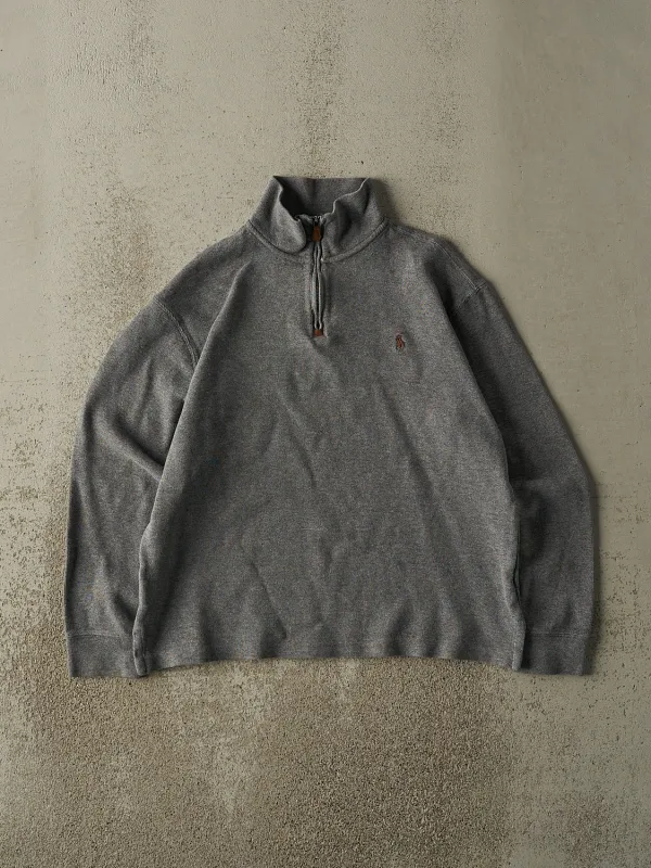 Vintage Y2K Grey Polo Ralph Lauren Embroidered Quarter Zip Boxy Knit (S) sold by Rebalance Vintage