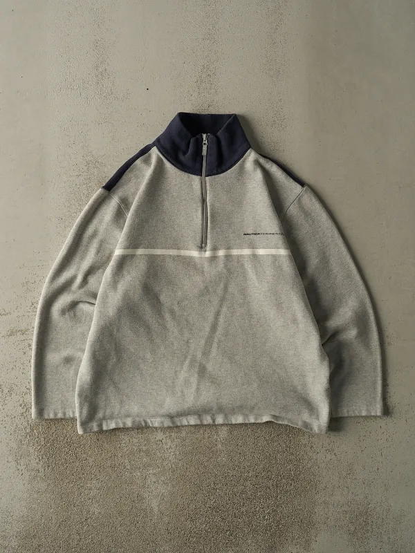 Vintage Y2K Grey & Navy Nautica Competition Quarter Zip Sweater (L/XL) sold by Rebalance Vintage