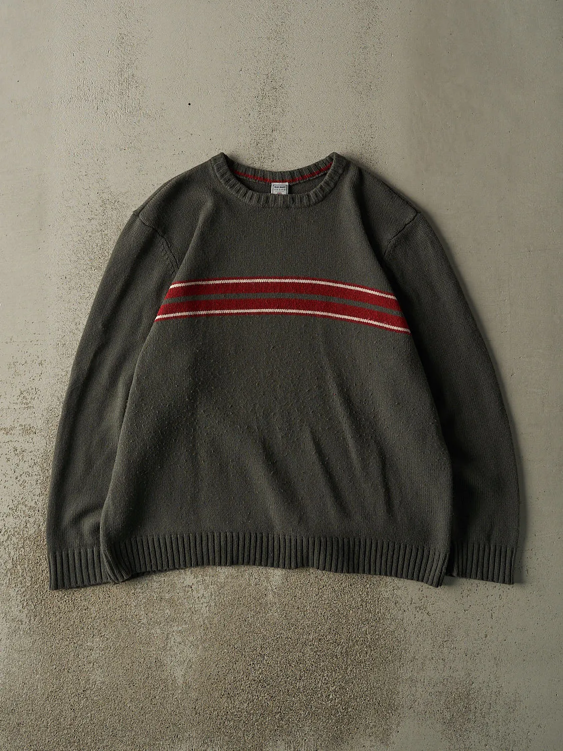 Vintage 90s Charcoal Grey & Burgundy Striped Old Navy Knit (XL/XXL) sold by Rebalance Vintage