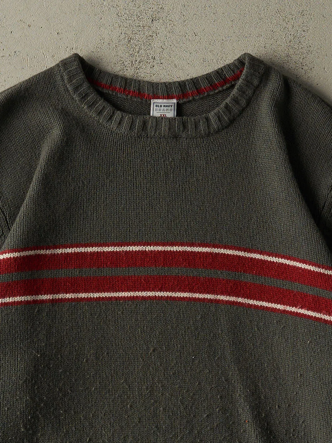 Vintage 90s Charcoal Grey & Burgundy Striped Old Navy Knit (XL/XXL) sold by Rebalance Vintage product image thumbnail 2