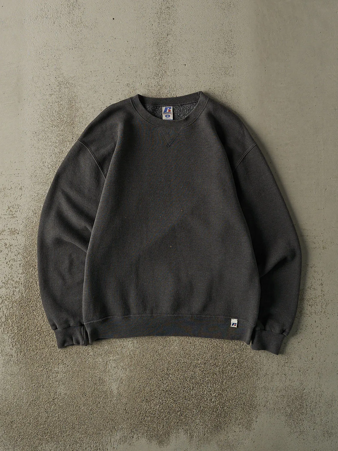 Vintage Y2K Charcoal Grey Russell Athletic Blank Crewneck (M) sold by Rebalance Vintage
