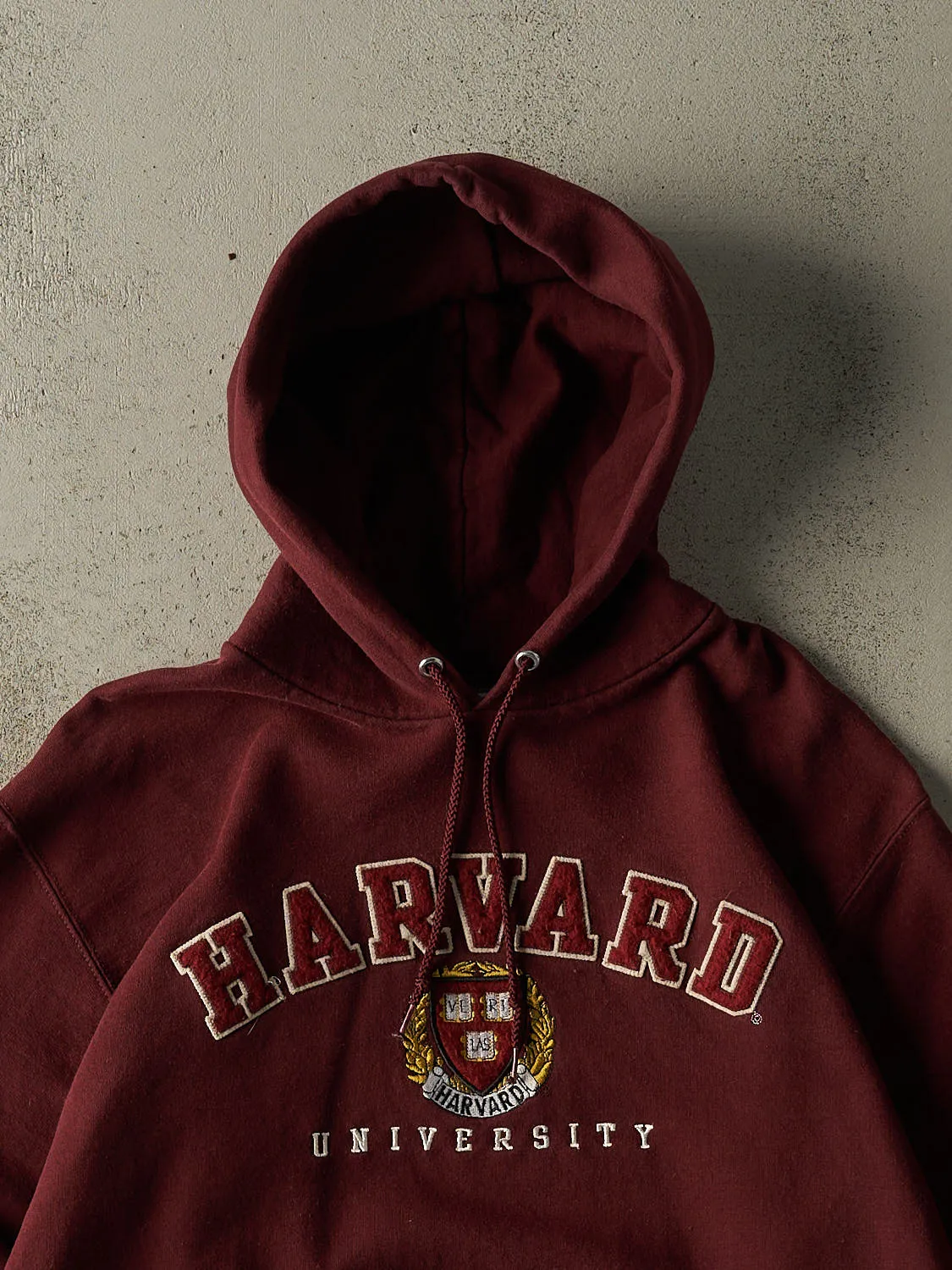 Vintage Y2K Burgundy Harvard University Embroidered Hoodie (S/M) sold by Rebalance Vintage product image thumbnail 2