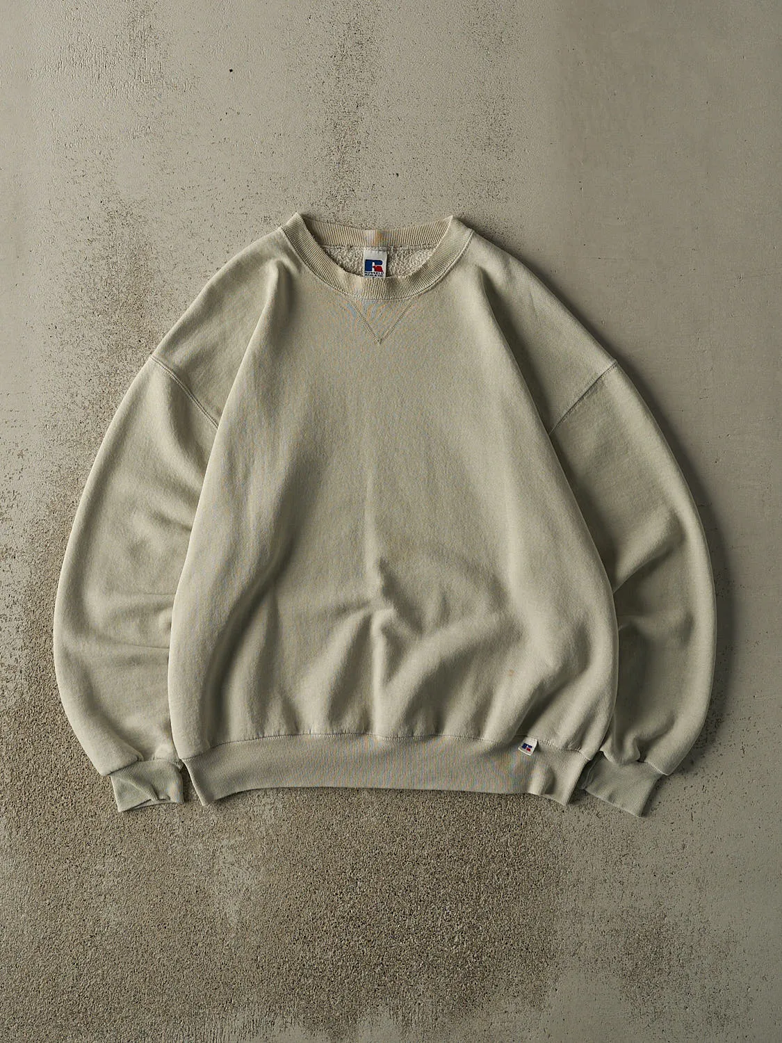 Vintage 90s Beige Russell Athletic Blank Boxy Crewneck (L/XL) sold by Rebalance Vintage