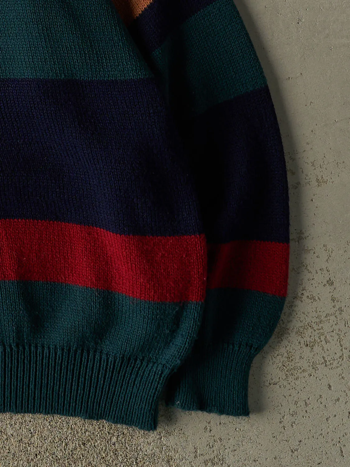 Vintage 90s Navy Blue Yellow, Green & Red Striped Knit Pullover (XL/XXL) sold by Rebalance Vintage product image thumbnail 4
