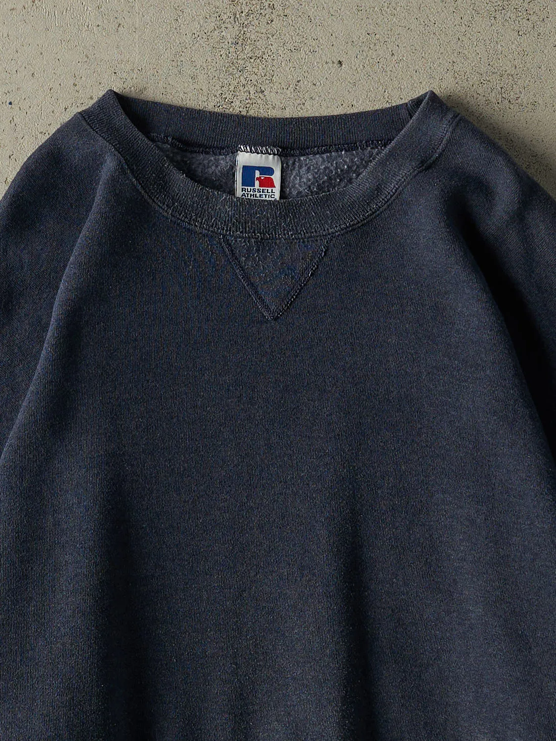 Vintage 90s Washed Navy Blue Russell Athletic Blank Crewneck (XL) sold by Rebalance Vintage product image thumbnail 2